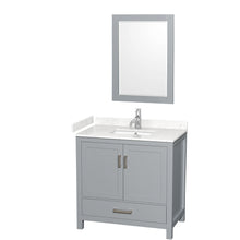 Load image into Gallery viewer, Wyndham Sheffield 36 Inch Single Bathroom Vanity in Gray, Carrara Cultured Marble Countertop, Undermount Square Sink, 24 Inch Mirror- Wyndham