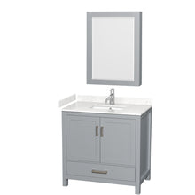 Load image into Gallery viewer, Wyndham Sheffield 36 Inch Single Bathroom Vanity in Gray, Carrara Cultured Marble Countertop, Undermount Square Sink, Medicine Cabinet- Wyndham