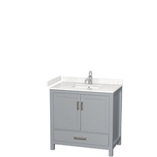 Load image into Gallery viewer, Wyndham Sheffield 36 Inch Single Bathroom Vanity in Gray, Carrara Cultured Marble Countertop, Undermount Square Sink, No Mirror- Wyndham