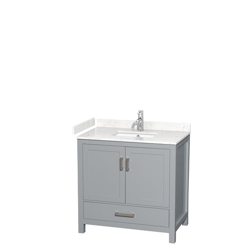 Wyndham Sheffield 36 Inch Single Bathroom Vanity in Gray, Carrara Cultured Marble Countertop, Undermount Square Sink, No Mirror- Wyndham