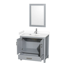 Load image into Gallery viewer, Wyndham Sheffield 36 Inch Single Bathroom Vanity in Gray, White Cultured Marble Countertop, Undermount Square Sink, 24 Inch Mirror- Wyndham