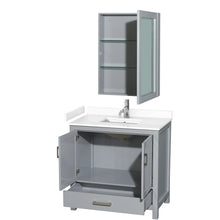 Load image into Gallery viewer, Wyndham Sheffield 36 Inch Single Bathroom Vanity in Gray, White Cultured Marble Countertop, Undermount Square Sink, Medicine Cabinet- Wyndham