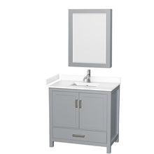 Load image into Gallery viewer, Wyndham Sheffield 36 Inch Single Bathroom Vanity in Gray, White Cultured Marble Countertop, Undermount Square Sink, Medicine Cabinet- Wyndham