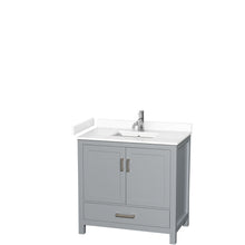 Load image into Gallery viewer, Wyndham Sheffield 36 Inch Single Bathroom Vanity in Gray, White Cultured Marble Countertop, Undermount Square Sink, No Mirror- Wyndham