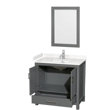 Load image into Gallery viewer, Wyndham Sheffield 36 Inch Single Bathroom Vanity in Dark Gray, Carrara Cultured Marble Countertop, Undermount Square Sink, 24 Inch Mirror- Wyndham