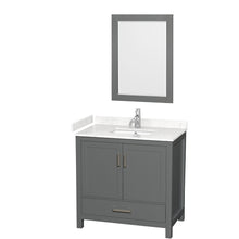 Load image into Gallery viewer, Wyndham Sheffield 36 Inch Single Bathroom Vanity in Dark Gray, Carrara Cultured Marble Countertop, Undermount Square Sink, 24 Inch Mirror- Wyndham
