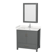 Load image into Gallery viewer, Wyndham Sheffield 36 Inch Single Bathroom Vanity in Dark Gray, Carrara Cultured Marble Countertop, Undermount Square Sink, Medicine Cabinet- Wyndham