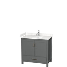 Load image into Gallery viewer, Wyndham Sheffield 36 Inch Single Bathroom Vanity in Dark Gray, Carrara Cultured Marble Countertop, Undermount Square Sink, No Mirror- Wyndham