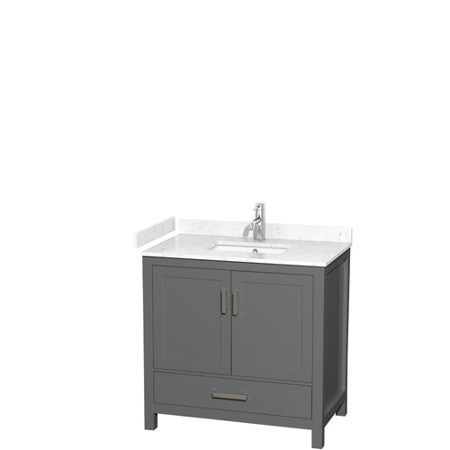 Wyndham Sheffield 36 Inch Single Bathroom Vanity in Dark Gray, Carrara Cultured Marble Countertop, Undermount Square Sink, No Mirror- Wyndham