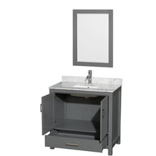 Load image into Gallery viewer, Wyndham Sheffield 36 Inch Single Bathroom Vanity in Dark Gray, White Carrara Marble Countertop, Undermount Square Sink, and 24 Inch Mirror- Wyndham