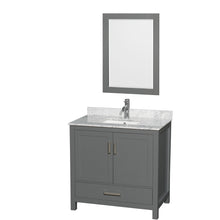 Load image into Gallery viewer, Wyndham Sheffield 36 Inch Single Bathroom Vanity in Dark Gray, White Carrara Marble Countertop, Undermount Square Sink, and 24 Inch Mirror- Wyndham