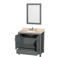 Load image into Gallery viewer, Wyndham Sheffield 36 Inch Single Bathroom Vanity in Dark Gray, Ivory Marble Countertop, Undermount Oval Sink, and 24 Inch Mirror- Wyndham
