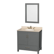 Load image into Gallery viewer, Wyndham Sheffield 36 Inch Single Bathroom Vanity in Dark Gray, Ivory Marble Countertop, Undermount Oval Sink, and 24 Inch Mirror- Wyndham
