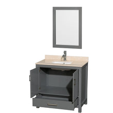 Load image into Gallery viewer, Wyndham Sheffield 36 Inch Single Bathroom Vanity in Dark Gray, Ivory Marble Countertop, Undermount Square Sink, and 24 Inch Mirror- Wyndham