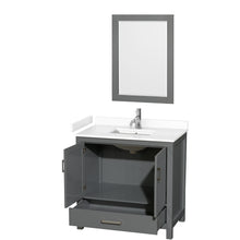 Load image into Gallery viewer, Wyndham Sheffield 36 Inch Single Bathroom Vanity in Dark Gray, White Cultured Marble Countertop, Undermount Square Sink, 24 Inch Mirror- Wyndham