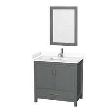 Load image into Gallery viewer, Wyndham Sheffield 36 Inch Single Bathroom Vanity in Dark Gray, White Cultured Marble Countertop, Undermount Square Sink, 24 Inch Mirror- Wyndham