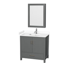 Load image into Gallery viewer, Wyndham Sheffield 36 Inch Single Bathroom Vanity in Dark Gray, White Cultured Marble Countertop, Undermount Square Sink, Medicine Cabinet- Wyndham