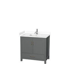 Load image into Gallery viewer, Wyndham Sheffield 36 Inch Single Bathroom Vanity in Dark Gray, White Cultured Marble Countertop, Undermount Square Sink, No Mirror- Wyndham