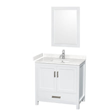Load image into Gallery viewer, Wyndham Sheffield 36 Inch Single Bathroom Vanity in White, Carrara Cultured Marble Countertop, Undermount Square Sink, 24 Inch Mirror- Wyndham
