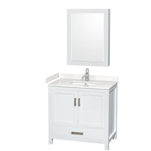 Load image into Gallery viewer, Wyndham Sheffield 36 Inch Single Bathroom Vanity in White, Carrara Cultured Marble Countertop, Undermount Square Sink, Medicine Cabinet- Wyndham