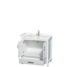 Load image into Gallery viewer, Wyndham Sheffield 36 Inch Single Bathroom Vanity in White, Carrara Cultured Marble Countertop, Undermount Square Sink, No Mirror- Wyndham