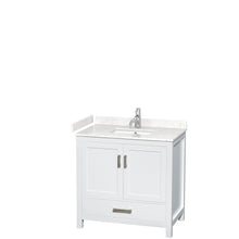 Load image into Gallery viewer, Wyndham Sheffield 36 Inch Single Bathroom Vanity in White, Carrara Cultured Marble Countertop, Undermount Square Sink, No Mirror- Wyndham