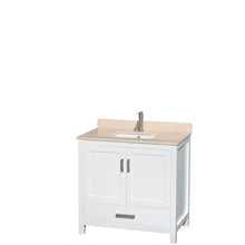 Load image into Gallery viewer, Wyndham Sheffield 36 Inch Single Bathroom Vanity in White, Ivory Marble Countertop, Undermount Square Sink, and 24 Inch Mirror- Wyndham
