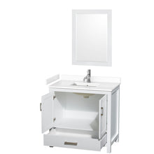 Load image into Gallery viewer, Wyndham Sheffield 36 Inch Single Bathroom Vanity in White, White Cultured Marble Countertop, Undermount Square Sink, 24 Inch Mirror- Wyndham