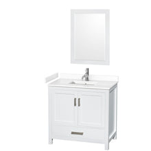 Load image into Gallery viewer, Wyndham Sheffield 36 Inch Single Bathroom Vanity in White, White Cultured Marble Countertop, Undermount Square Sink, 24 Inch Mirror- Wyndham
