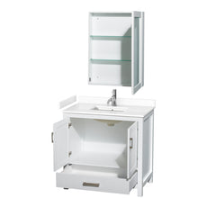 Load image into Gallery viewer, Wyndham Sheffield 36 Inch Single Bathroom Vanity in White, White Cultured Marble Countertop, Undermount Square Sink, Medicine Cabinet- Wyndham