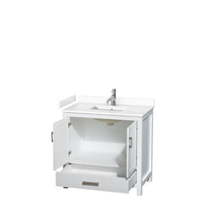 Load image into Gallery viewer, Wyndham Sheffield 36 Inch Single Bathroom Vanity in White, White Cultured Marble Countertop, Undermount Square Sink, No Mirror- Wyndham