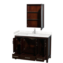 Load image into Gallery viewer, Wyndham Sheffield 48 Inch Single Bathroom Vanity in Espresso, Carrara Cultured Marble Countertop, Undermount Square Sink, Medicine Cabinet- Wyndham