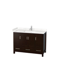 Load image into Gallery viewer, Wyndham Sheffield 48 Inch Single Bathroom Vanity in Espresso, Carrara Cultured Marble Countertop, Undermount Square Sink, No Mirror- Wyndham