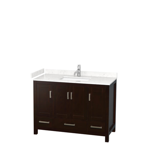 Wyndham Sheffield 48 Inch Single Bathroom Vanity in Espresso, Carrara Cultured Marble Countertop, Undermount Square Sink, No Mirror- Wyndham