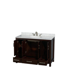 Load image into Gallery viewer, Wyndham Sheffield 48 Inch Single Bathroom Vanity in Espresso, White Carrara Marble Countertop, Undermount Oval Sink, and No Mirror- Wyndham