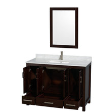 Load image into Gallery viewer, Wyndham Sheffield 48 Inch Single Bathroom Vanity in Espresso, White Carrara Marble Countertop, Undermount Square Sink, and 24 Inch Mirror- Wyndham