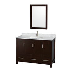 Load image into Gallery viewer, Wyndham Sheffield 48 Inch Single Bathroom Vanity in Espresso, White Carrara Marble Countertop, Undermount Square Sink, and 24 Inch Mirror- Wyndham