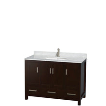 Load image into Gallery viewer, Wyndham Sheffield 48 Inch Single Bathroom Vanity in Espresso, White Carrara Marble Countertop, Undermount Square Sink, and No Mirror- Wyndham