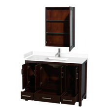 Load image into Gallery viewer, Wyndham Sheffield 48 Inch Single Bathroom Vanity in Espresso, White Cultured Marble Countertop, Undermount Square Sink, Medicine Cabinet- Wyndham