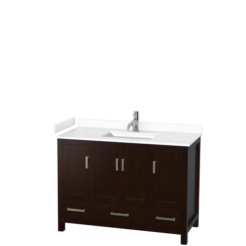 Wyndham Sheffield 48 Inch Single Bathroom Vanity in Espresso, White Cultured Marble Countertop, Undermount Square Sink, No Mirror- Wyndham