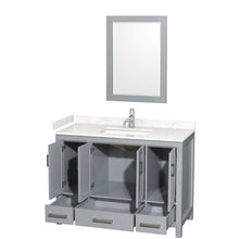 Load image into Gallery viewer, Wyndham Sheffield 48 Inch Single Bathroom Vanity in Gray, Carrara Cultured Marble Countertop, Undermount Square Sink, 24 Inch Mirror- Wyndham