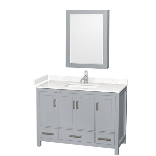 Wyndham Sheffield 48 Inch Single Bathroom Vanity in Gray, Carrara Cultured Marble Countertop, Undermount Square Sink, Medicine Cabinet- Wyndham