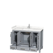 Load image into Gallery viewer, Wyndham Sheffield 48 Inch Single Bathroom Vanity in Gray, Carrara Cultured Marble Countertop, Undermount Square Sink, No Mirror- Wyndham