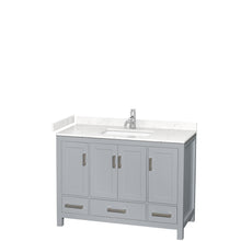 Load image into Gallery viewer, Wyndham Sheffield 48 Inch Single Bathroom Vanity in Gray, Carrara Cultured Marble Countertop, Undermount Square Sink, No Mirror- Wyndham