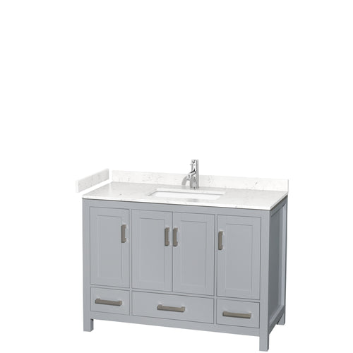 Wyndham Sheffield 48 Inch Single Bathroom Vanity in Gray, Carrara Cultured Marble Countertop, Undermount Square Sink, No Mirror- Wyndham