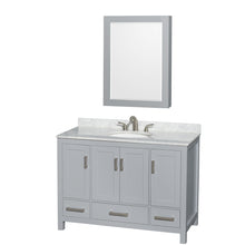 Load image into Gallery viewer, Wyndham Sheffield 48 Inch Single Bathroom Vanity in Gray, White Carrara Marble Countertop, Undermount Oval Sink, and Medicine Cabinet- Wyndham