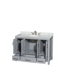 Load image into Gallery viewer, Wyndham Sheffield 48 Inch Single Bathroom Vanity in Gray, White Carrara Marble Countertop, Undermount Oval Sink, and No Mirror- Wyndham