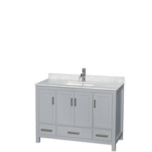 Load image into Gallery viewer, Wyndham Sheffield 48 Inch Single Bathroom Vanity in Gray, White Carrara Marble Countertop, Undermount Square Sink, and No Mirror- Wyndham