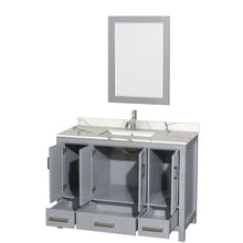 Load image into Gallery viewer, Wyndham Sheffield 48 Inch Single Bathroom Vanity in Gray, Calacatta Quartz Countertop, Undermount Square Sink, 24 Inch Mirror- Wyndham