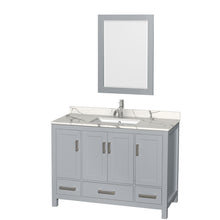 Load image into Gallery viewer, Wyndham Sheffield 48 Inch Single Bathroom Vanity in Gray, Calacatta Quartz Countertop, Undermount Square Sink, 24 Inch Mirror- Wyndham